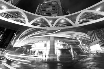 Night traffic in midtown of Hong Kong City