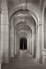 Classical corridor and exterior of historical architecture