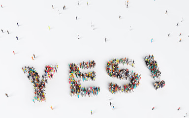 Big group of people forming YES inscription