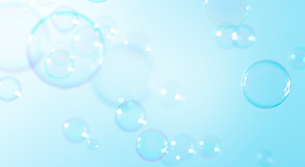 Abstract Beautiful Transparent Blue Soap Bubbles Background. Soap Sud Bubbles Water	