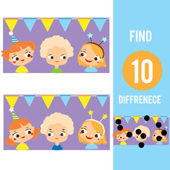 Find the differences educational game. Kids activity with party children