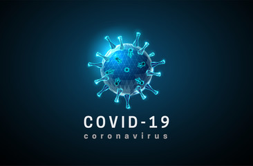 Coronavirus. Covid-19 virus. Low poly style design.