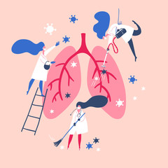 Doctors and nurses clear the lungs of the virus. Concept vector illustration.