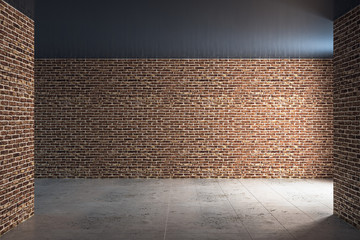 Minimalistic brick interior with copy space on wall.