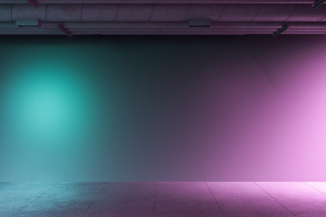 Concrete interior room with color backlight