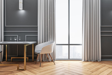 Minimalistic cafe interior with decorative dining furniture