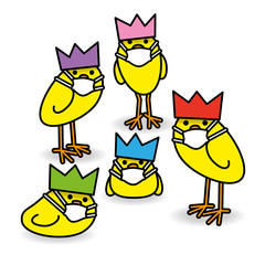 Five Party Chick with Hat and Medical Mask