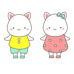 Cute dressed kitten animals. Kawaii cats. Vector clip art for stickers, icons