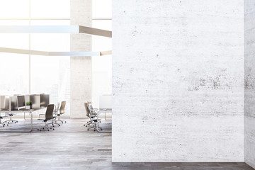 Contemporary coworking office interior with blank wall