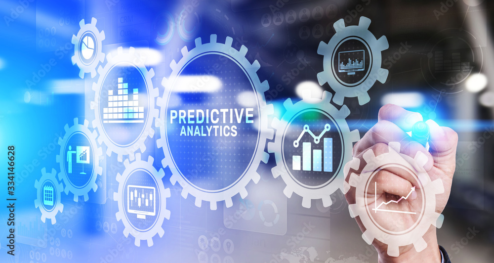 Poster predictive analytics big data analysis business intelligence internet and modern technology concept 