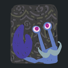 Cancer. Funny zodiac sign. Colorful vector illustration of blue crab with claw in hand-drawn sketch style on dark background. Zodiacal character. Element for your design, prediction, horoscope.