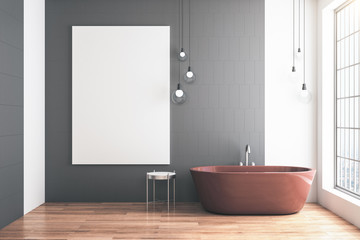 Fototapeta na wymiar Minimalistic bathroom with blank poster on wall