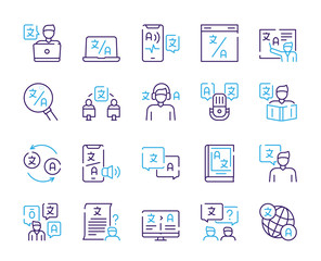 Language learning outline icons set