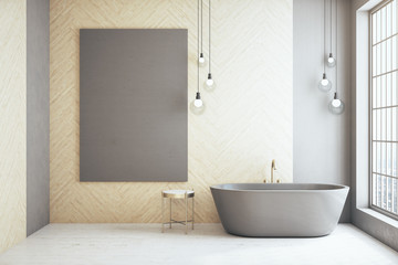 Fototapeta na wymiar Clean bathroom with blank billboard on wall