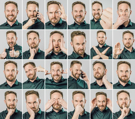 Set of handsome man with different emotions and gestures