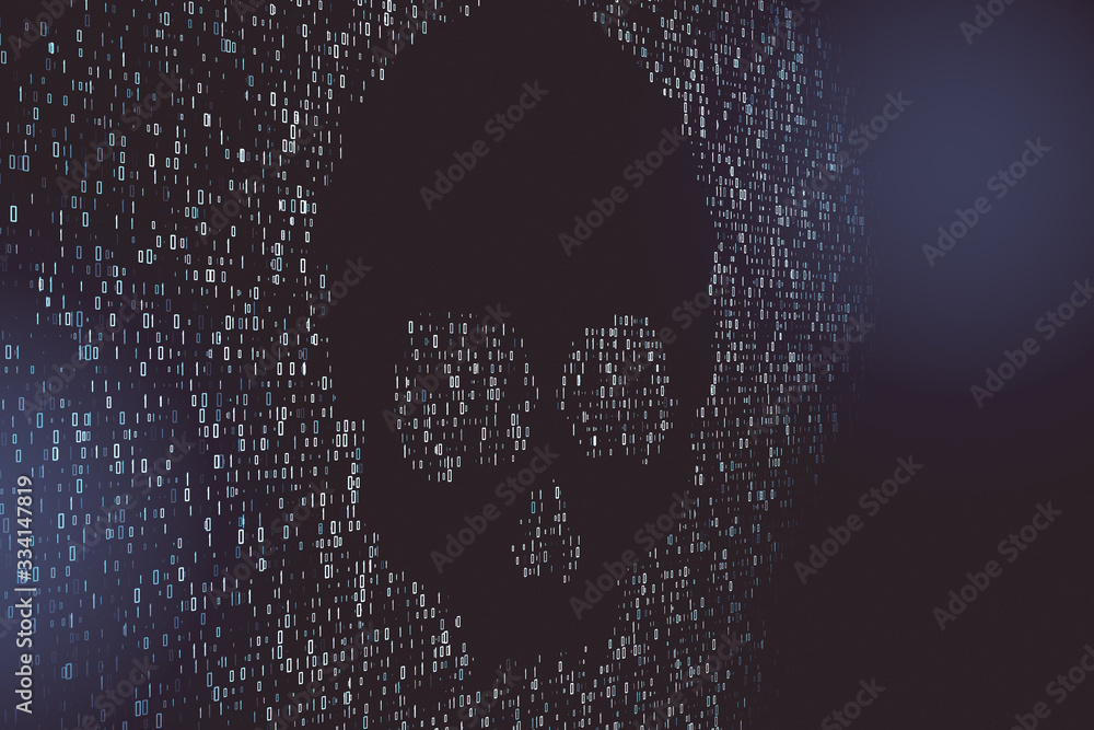 Poster abstract skull shape on virtal screen