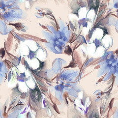 Seamless Pattern of Flowers Bouquet. Watercolor Hand Painted Background.