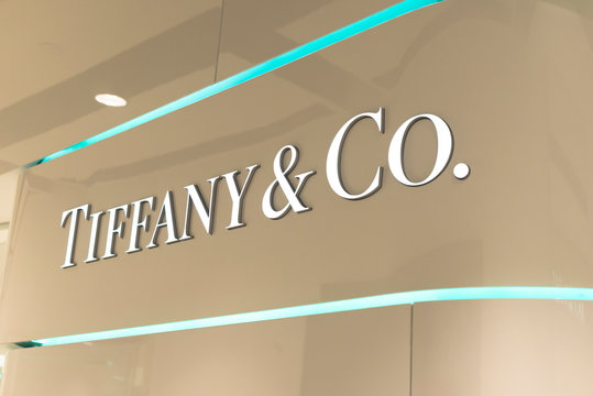 Verona, Italy - 9 December 2018: Tiffany & Co. logo in Tiffany boutiqe in Italy