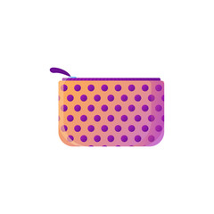 Stylish polka dot makeup bag. Fashionable cosmetic product element, isolated on white background. Small pouch for storing cosmetics with a zip lock in gradient color style. Flat vector illustration