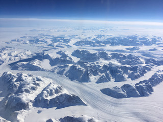 Greenland icy mountains  from above 