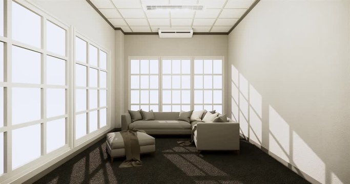 modern style with white wall on black carpet floor and sofa armchair on carpet.3D rendering
