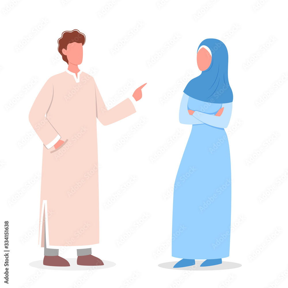 Wall mural muslim woman and man talk to each other. arabian business man