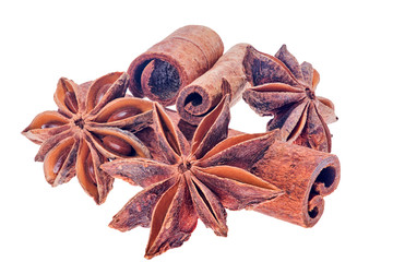 cinnamon and star anise heap isolated on white