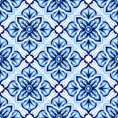 Italian ceramic tile pattern. Mediterranean porcelain pottery.