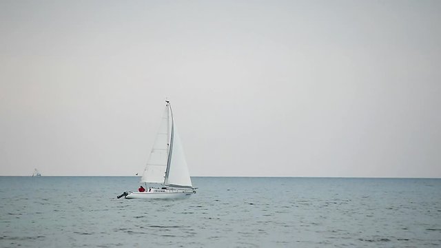 Beautiful one sloop on the Adriatic Sea in winter