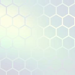 Hexagonal grid mosaic pattern on holographic green blue gradient background.