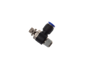 Pneumatic fitting valve for tube with thread, isolated on white background