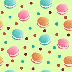 bright pattern on a light green background of macaroni and dots