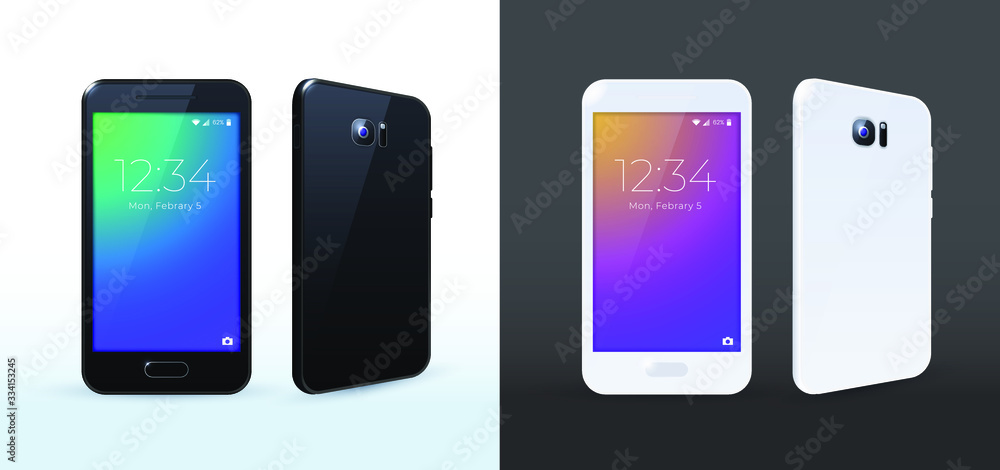 Poster white and black smartphone with touch screen . isolated elements on background