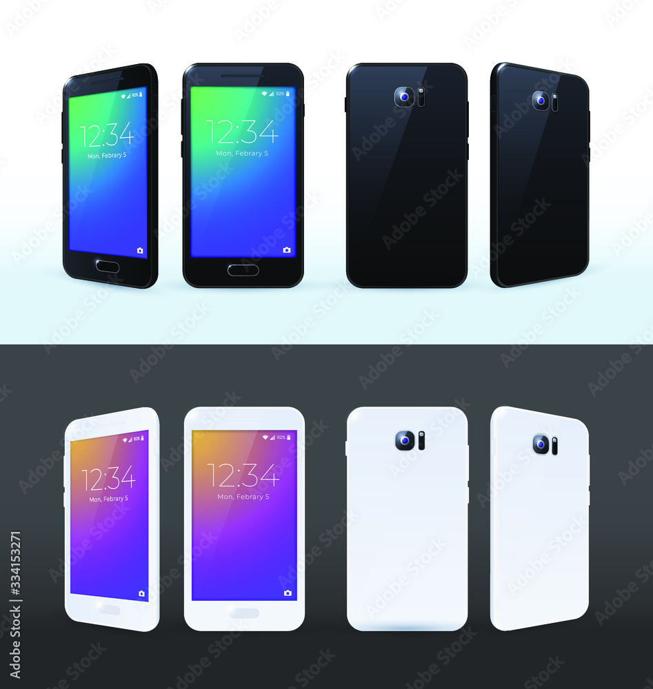 Poster white and black smartphone with touch screen . isolated elements on background