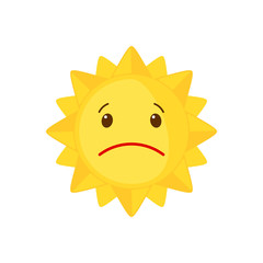 Vector Sad sun icon in flat style isolated on white background.