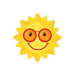 Funny Sun with sunglasses icon in flat style isolated on white background.