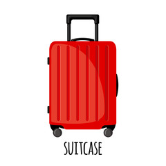 Vector Travel suitcase icon with wheels in flat style isolated on white.
