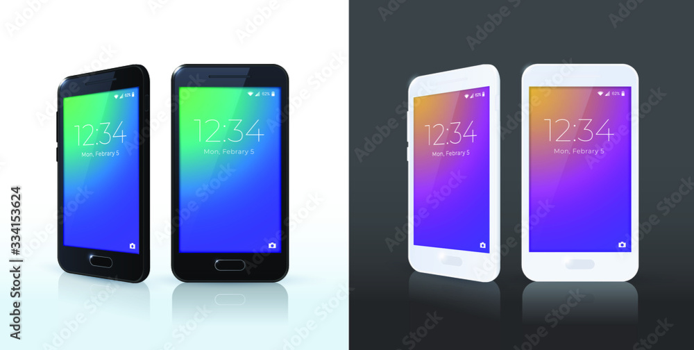Poster white and black smartphone with touch screen . isolated elements on background