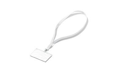 Blank white lanyard with name card mockup, side view