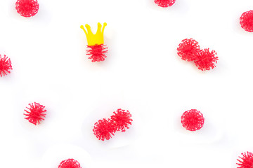 Red coronavirus balls on white.