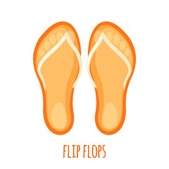 Vector Orange beach sneakers or flip flops icon in flat style isolated on white background.