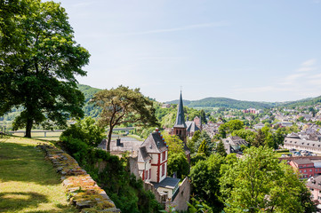 Saarburg, Burg, Ruine, Evangelische Kirche, Stadt, Altstadt, Altstadthäuser, Saar, Fluss,...
