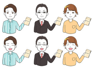 通帳を持つお父さん