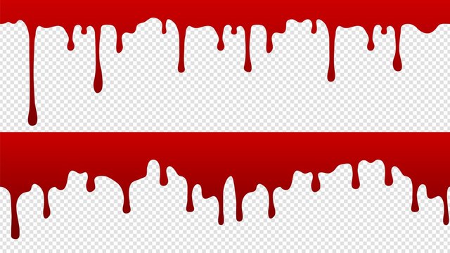 Dripping blood pattern. Isolated flowing red paint with drops borders. Medicine, science vector seamless element. Blood splatter, sweet blob liquid illustration