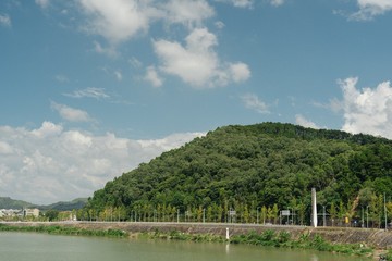 landscape with river and blue sky