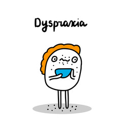 Dyspraxia hand drawn vector illustration in cartoon comic style man eating food sloppy dirty face