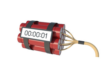 3D Illustration Realistic time bomb with Red dynamite isolated on white background with clipping path