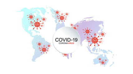 Map of pandemia spread Coronavirus, MERS-Cov, COVID-19, Novel coronavirus, 2019-nCoV. Global outbreak biological hazard risk of worldwide. Vector illustration.