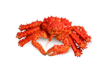 Alaskan King Crab isolated on white background, Cooked Organic Alaskan King Crab Legs on white,