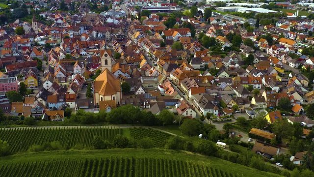 Aerial view of the city Endingen am Kaiserstuhl in germany on a sunny day in summer.